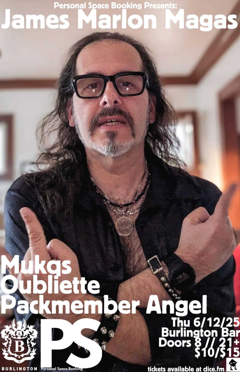 Thurs. June 12 – James Marlon Magas // Mukqs // Oubliette // Packmember Angel at Burlington Bar,&nbsp;Chicago